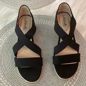 LifeStride Black Crisscross Wedge Sandals